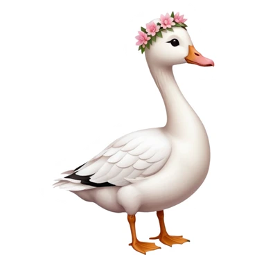 white goose with a pink flower crown standing sticker