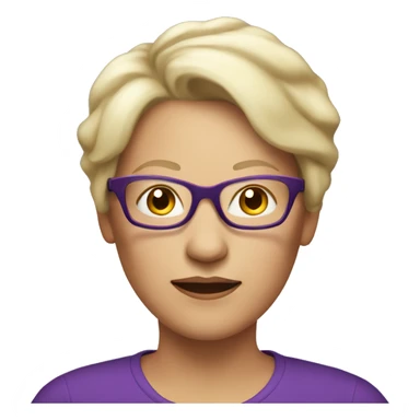 short blonde older female with short hair wearing a purple top and glasses sticker