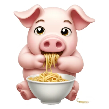 pig eating a noodle sticker