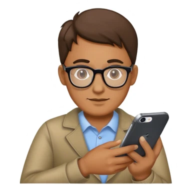 Hombre con lentes de leer, computador y iPhone sticker
