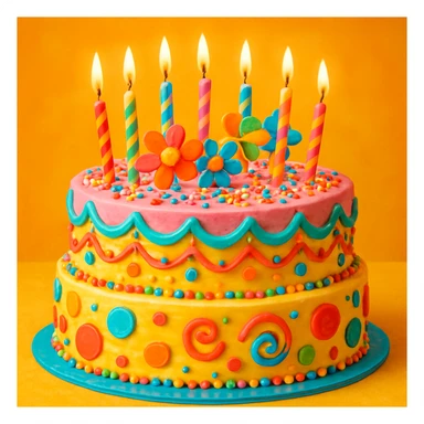 festive cake with candles and decorations, bright, festive style sticker