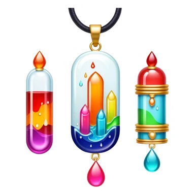 Create an icon that represents decorative arts using epoxy resin in tubes. The design should feature colorful tubes of resin, including fluorescent resin tubes, with visible drops or strokes of resin being applied to create intricate designs. Include examples of finished resin jewelry or decorative pieces, such as pendants, rings, or abstract art. The composition should feel vibrant and artistic, highlighting the creative and glowing nature of resin crafting. The background should be transparent. sticker