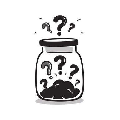 glass jar filled with question marks, hand-drawn doodle style sticker