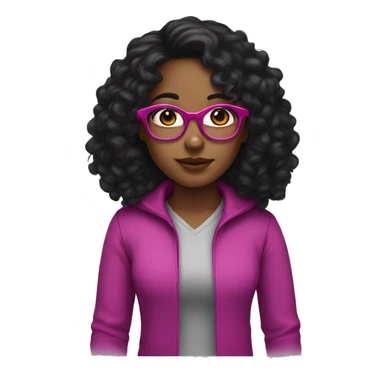 Girl with long curly black hair and brown skin and dark brown eyes and fuchsia glasses  sticker