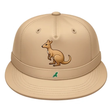 Single beige Kangol 504 flat cap with the iconic Kangol kangaroo logo visible on the side, iOS emoji style, light tan color sticker