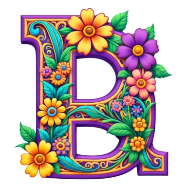 3D, gothic style psychedelic colored capital Letter P with hippie style flower border sticker