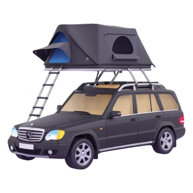 black Mercedes-Benz car with roof tent sticker