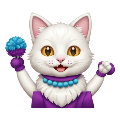 cheerleading white cat with pom pom sticker
