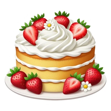 strawberry sponge cake with whipped cream and flowers sticker