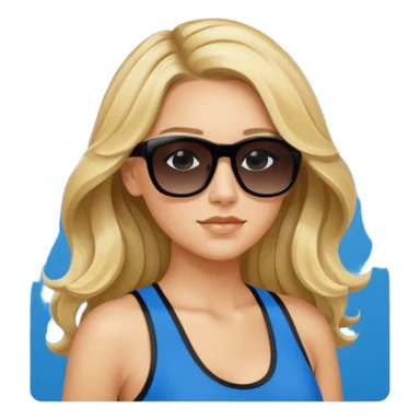 an olive tan woman with long, wavy blonde hair in a blue tank top wearing black Prada sunglasses sticker