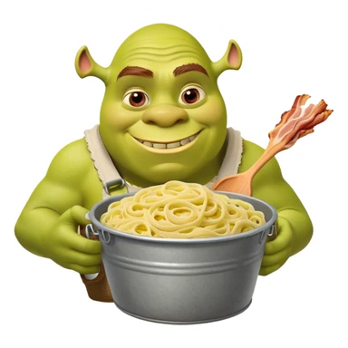 Shrek the green ogre holding a bucket full of carbonara pasta sticker