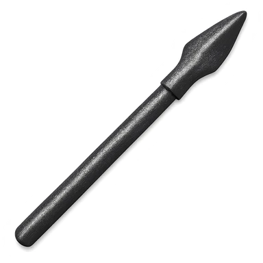 Make this steel spear 10% darker, keep it crisp, shiny, and slightly fancier than iron, realistic metallic steel, emoji style, transparent background. sticker