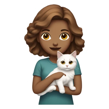 woman with brown hair holding a white Siberian cat sticker