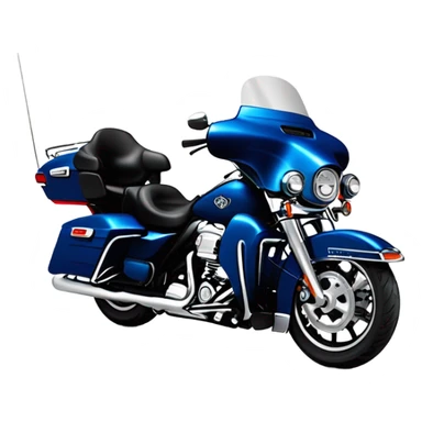 Harley Davidson Electra Glide Ultra Classic in big blue pearl and vivid black with recurve windshield and angled view sticker