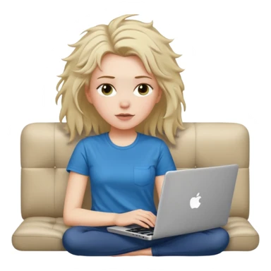 A white girl is lying on a sofa with a laptop sticker