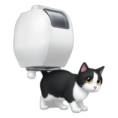 A black and white cat fighting with a pet feeder white machine sticker