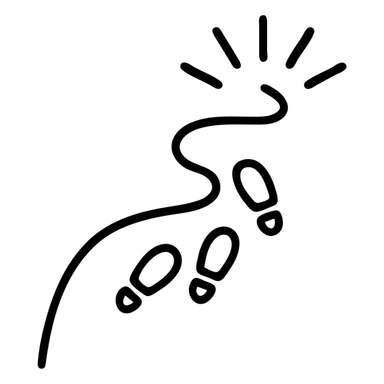 shining path with footprints, outlined icon style sticker