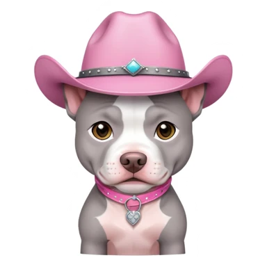 Gray and white pitbull with pink cow girl hat  sticker