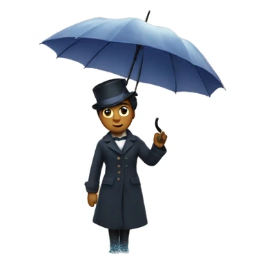 standing with umbrella by water next to Mary poppins sticker