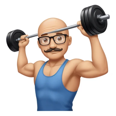 Bald man with glasses and mustache training a man lifting weights sticker