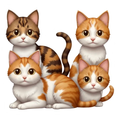 3 small cats different colours including brown tabby and white, patchy calico, and ginger and white sticker