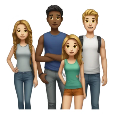 a group of teenagers, 2 boys and 4 girls sticker