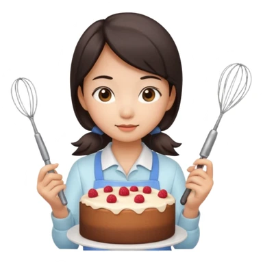 hot Asian girl baking a cake, holding a whisk sticker