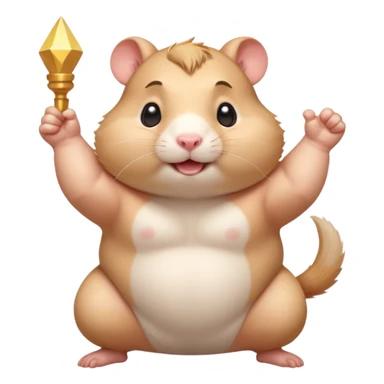 Cute chubby cartoon-style hamster flexing tiny arms like a bodybuilder, sparkles around it, triumphant expression. Painterly shading, white background, sticker-style illustration. sticker
