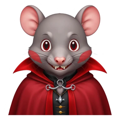 Vampire animal, rat in red collar cloak, red eye, fangs, class sticker