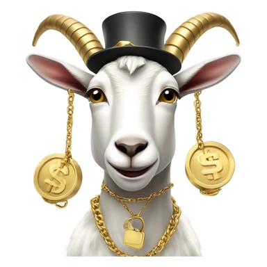 A Goat with gold chains and money and a cap  sticker