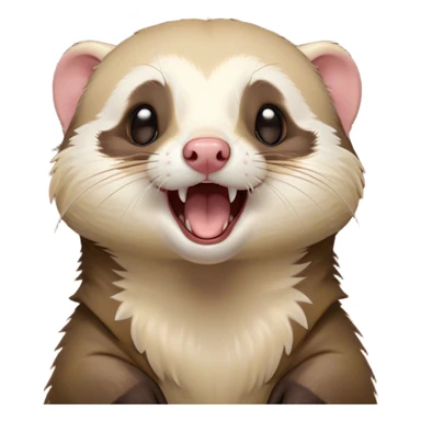 Cinematic Cute Yawning Ferret Portrait Emoji, Head tilted slightly with an exaggerated, wide-open yawn, showcasing a long, flexible body with a plush coat in soft brown and cream, droopy, drowsy eyes, and a relaxed expression, Simplified yet irresistibly endearing features, highly detailed, glowing with a soft, cozy natural glow, high shine, relaxed yet expressive, stylized with a dash of whimsical charm, soft glowing outline, capturing the essence of a sleepy yet affectionate ferret that seems ready to curl up for a nap! sticker