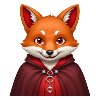 Vampire animal, fox in red collar cloak, red eye, fang sticker