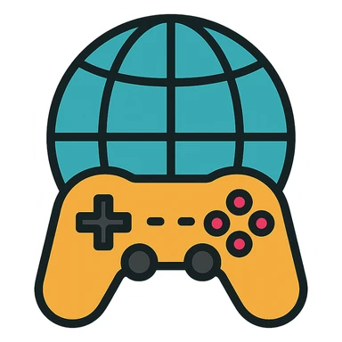 gaming controller seamlessly blended with a globe showing meridians, modern icon sticker