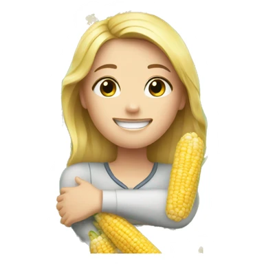 Happy white girl hugging corn sticker