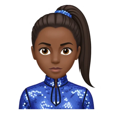 Mel C from Spice Girls with long dark brown ponytail hair, perwinkle sequin outfit sticker