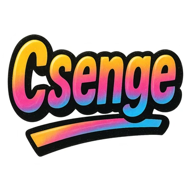 Csenge name in modern colorful gradient font with dark outline, dynamic slanted or partial underline, transparent background, in the style of reference patterns sticker