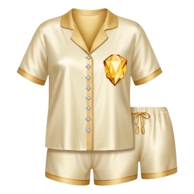Light cream silk pyjamas set with a little diamond on the pocket golden sticker