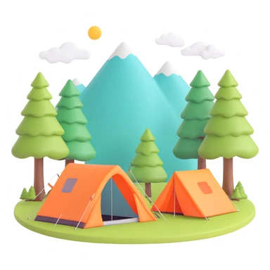 camping scene with tent and trees sticker