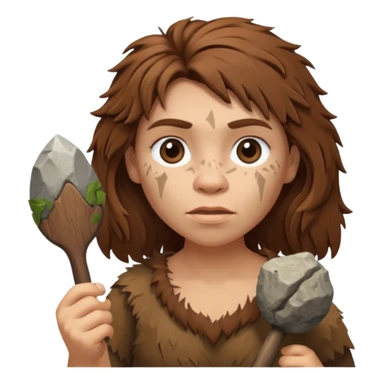 cartoon Neanderthal woman with messy hair and a stone tool sticker