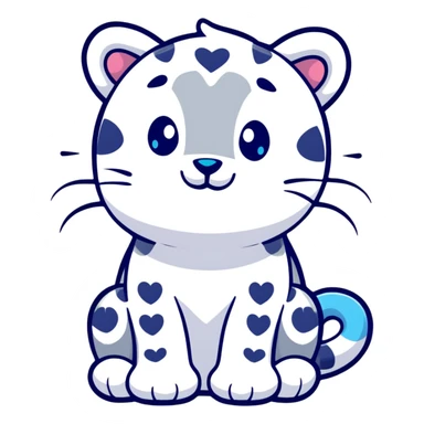 snow leopard with blue fur, white spots, and a heart sticker