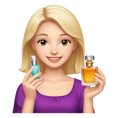 pretty girl holding parfume with smile sticker