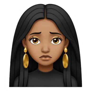 medium brown skin tone girl who has long layered black hair with gold stud earrings  who is sad  sticker