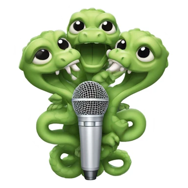 three-headed hydra holding a shure sm58 microphone in its paws sticker