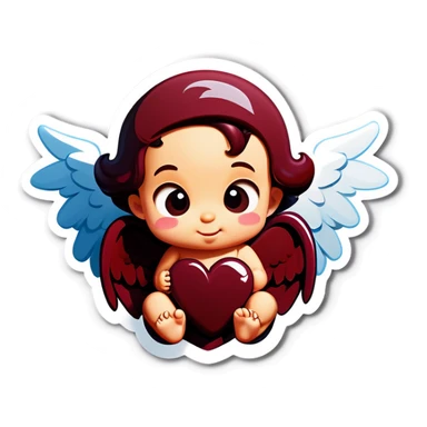 Deep maroon emoji heart with a little baby boy angel inside  sticker