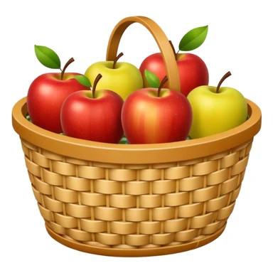 woven basket with apples and white checkered cloth, yellow sticker