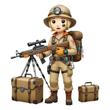 Yodeling mountain climber in Switzerland with a machine gun pointing to the right, full body, in the style of your bleeding skull art sticker