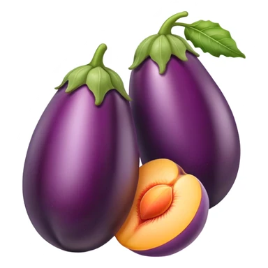 A eggplant in a peach sticker