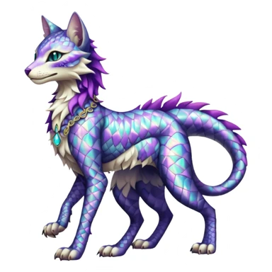 Kawaii iridescent beautiful pretty elegant divine edgy fantasy feline-vernid-sergal-fursona-animal-creature with accessories, full body with intricate pattern-markings  sticker