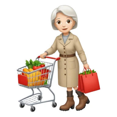 Una donna anziana  con gli stivaletti che va a fare la spesa sticker