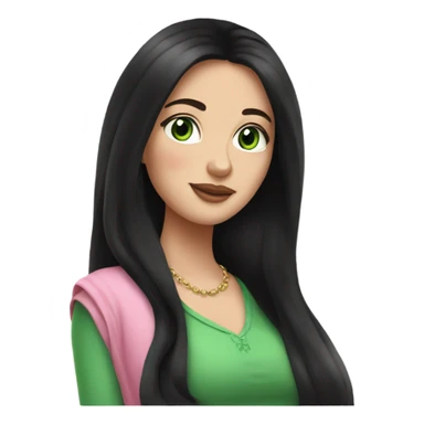 Beautiful Russian lady with green eyes and very long black hair pink clothes pregnant sticker